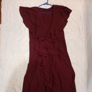 Purple Plum Maroon Wrap Dress Midi Length